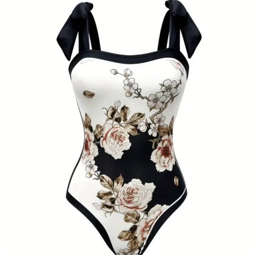 Floral One-Piece Swimsuit with Skirt